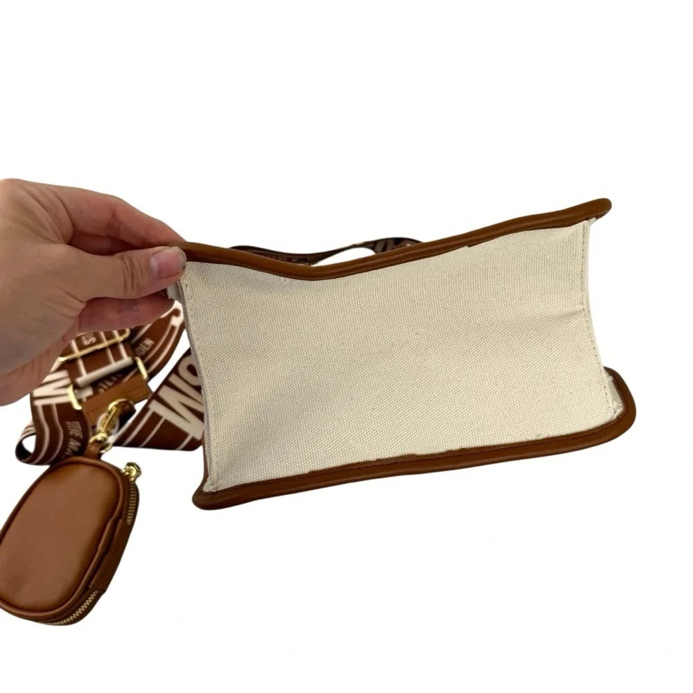 NWT Steve Madden BWebber Canvas Satchel Bag Cream Natural Crossbody Logo Strap